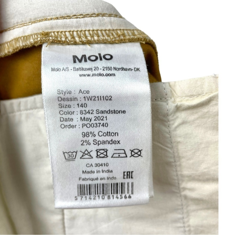 Molo Ace Logo Patch Trousers 100% Cotton Twill in Camel Brown Size 10Y/ 140cm - Picture 8 of 9